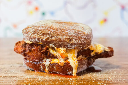 Croissant Donut Chicken Sandwich for Fry The Coop and Stan's Donuts Collab for National Donut Day, June 7th