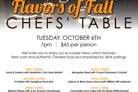 Koi October Chefs Table 2015 for ​Koi Hosts Six Course “Flavors of Fall” Dinner