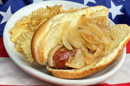 Macs Wood Grilled Bratwurst One for Fourth of July Weekend Specials at Mac's Wood Grilled