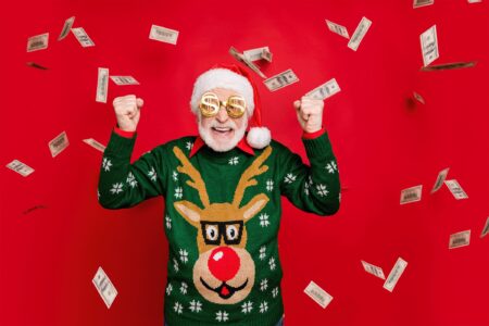 Santa Money 8 Bit for Christmas Bonus Holiday Party at Mac’s Wood Grilled