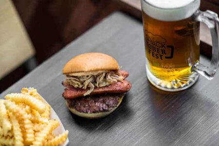 Shake Shack SHACKTOBERFEST Bacon Cheddar Brat Burger 1124 for Celebrate Shacktoberfest at Shake Shack
