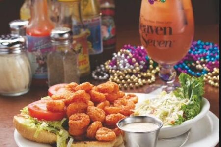shrimp po boy and hurricane for Fat Tuesday at The Original Heaven on Seven on Wabash