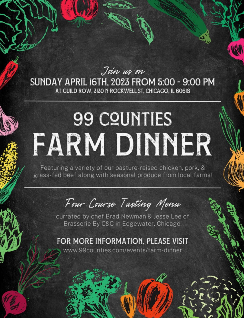 Farm Dinner for 99 Counties Spring Farm Dinner featuring Brasserie by C&C