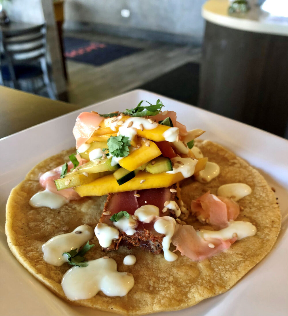 An array of tacos at Tacos G including this Tuna Taco. (Photo courtesy of Cindy Kurman) for Cinco De Mayo Specials at Chicago Restaurants