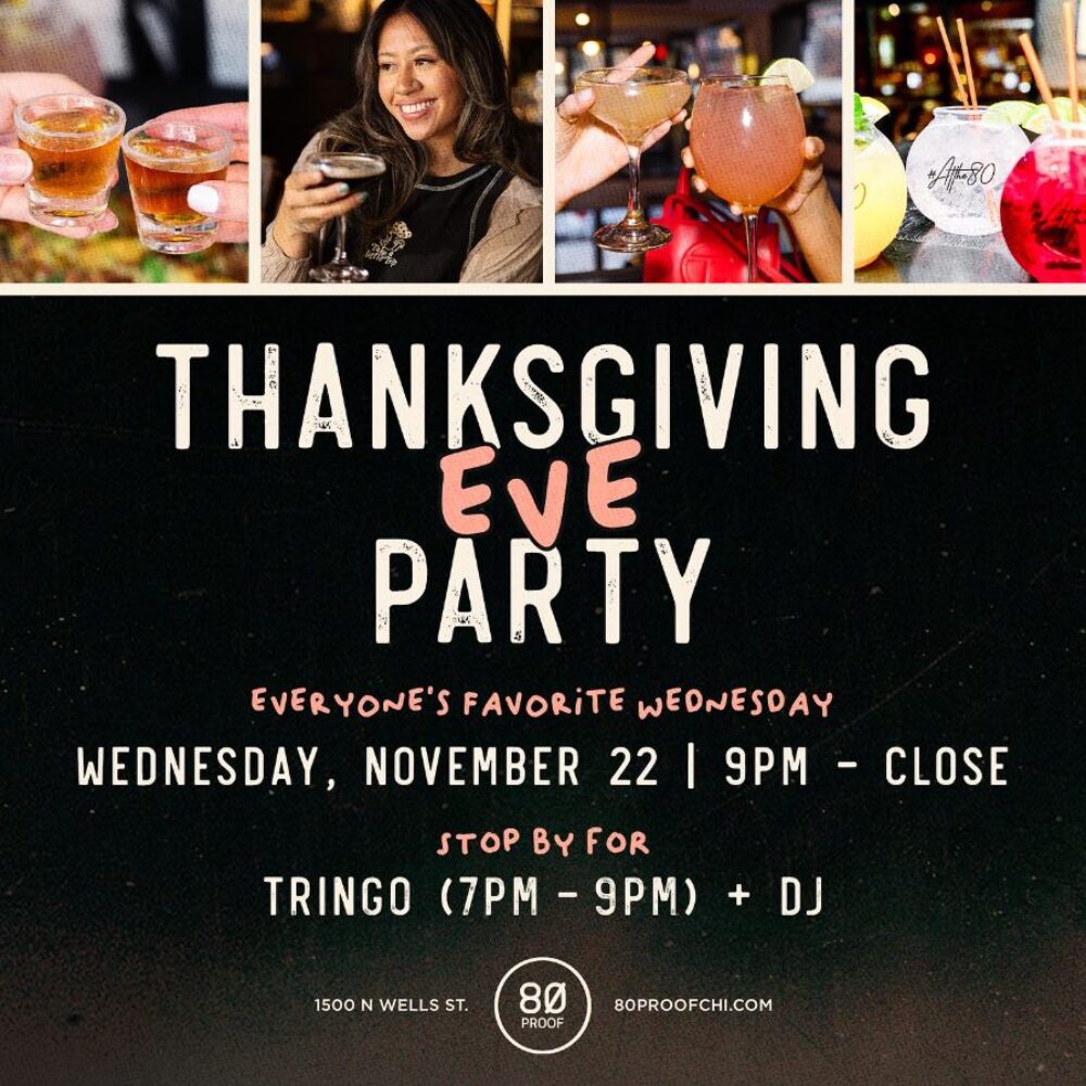 Poster courtesy of 80 Proof for Black Out Wednesday and Black Friday Events and Eats in Chicago
