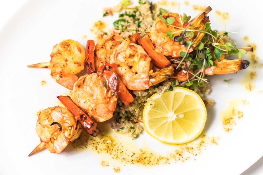 Avli River North Shrimp Souvlaki for Chicago Restaurants That Are Turning Up the Romance for Valentine's Day 2024