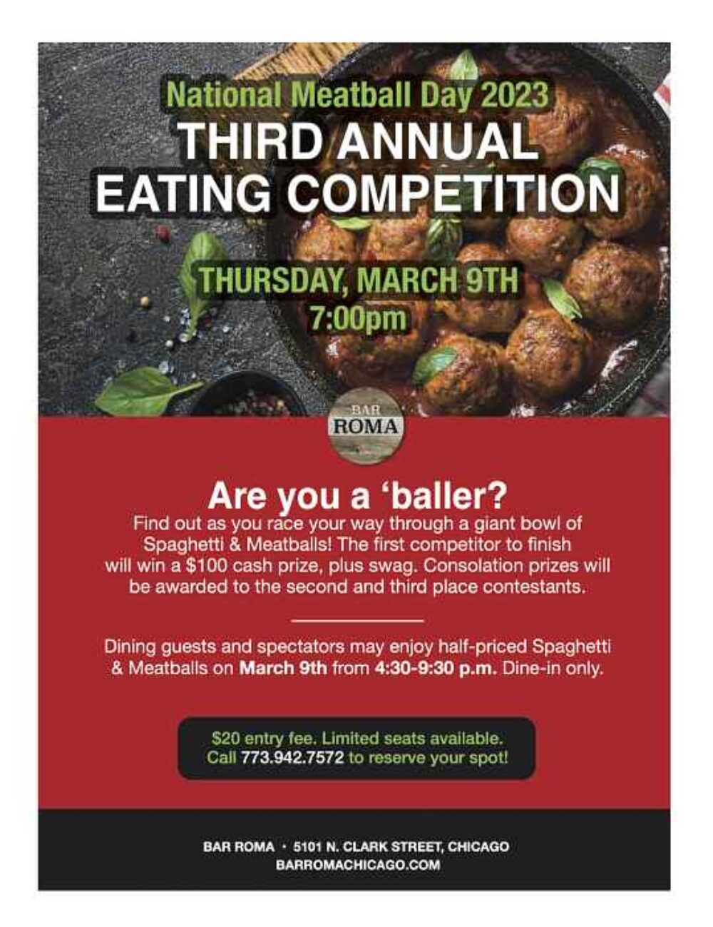 Br Meatball Contest Flyer 8 5X11 for National Meatball Day at Bar Roma