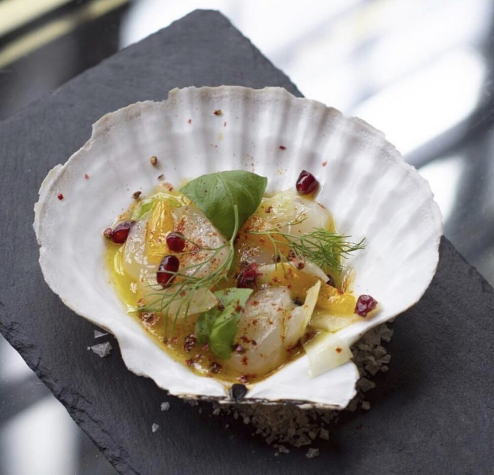 The Bay Scallop Crudo (Photo courtesy of Ella Elli) for Valentine's Day Dining and Carryout Specials Around the City