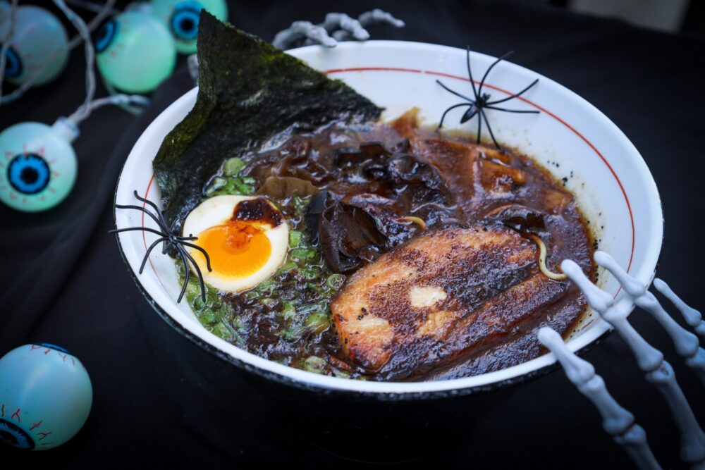 Black Garlic Tonkotsu Ramen for Halloween Specials at Strings Ramen