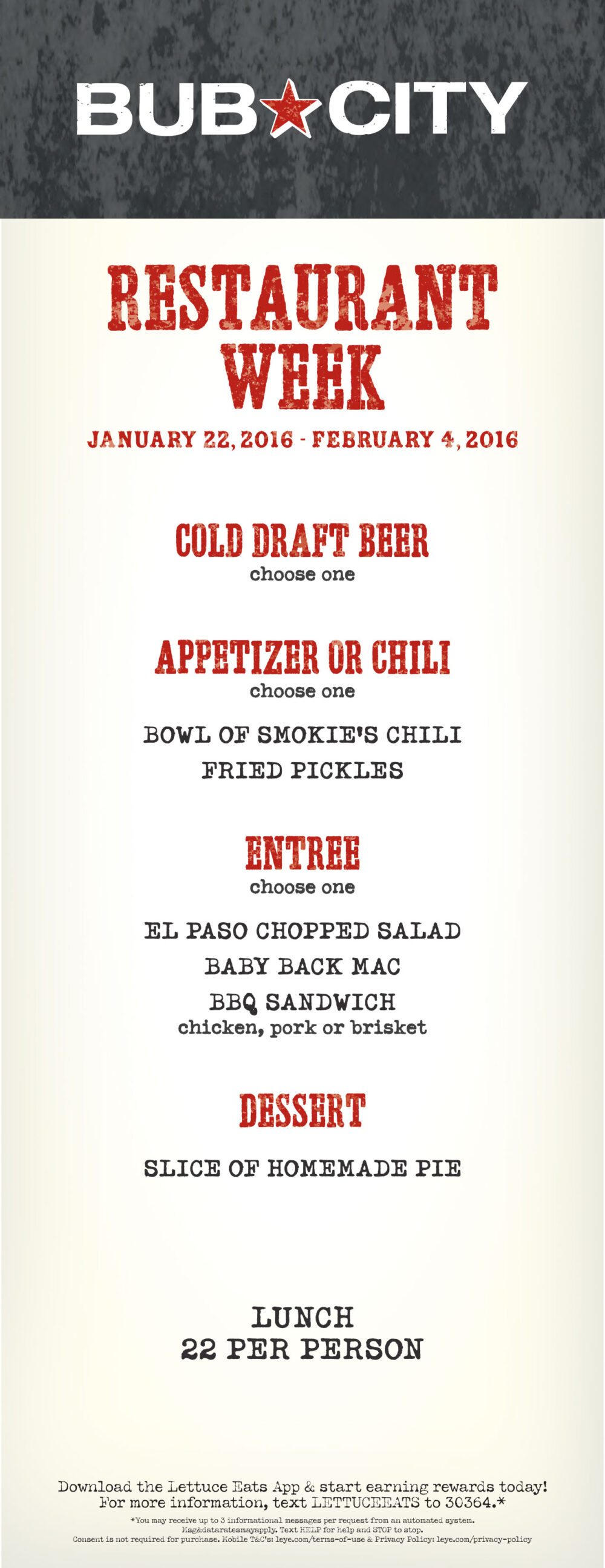 Bub City Restaurant Week 2016 for Chicago Restaurant Week at Bub City