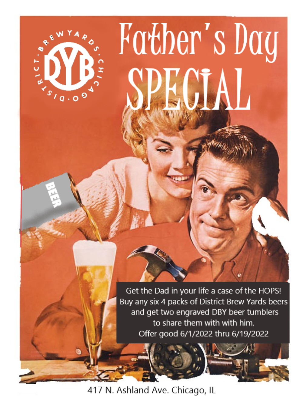 Flyer courtesy of District Brew Yards for Where to Take Dad on Father's Day, June 19th