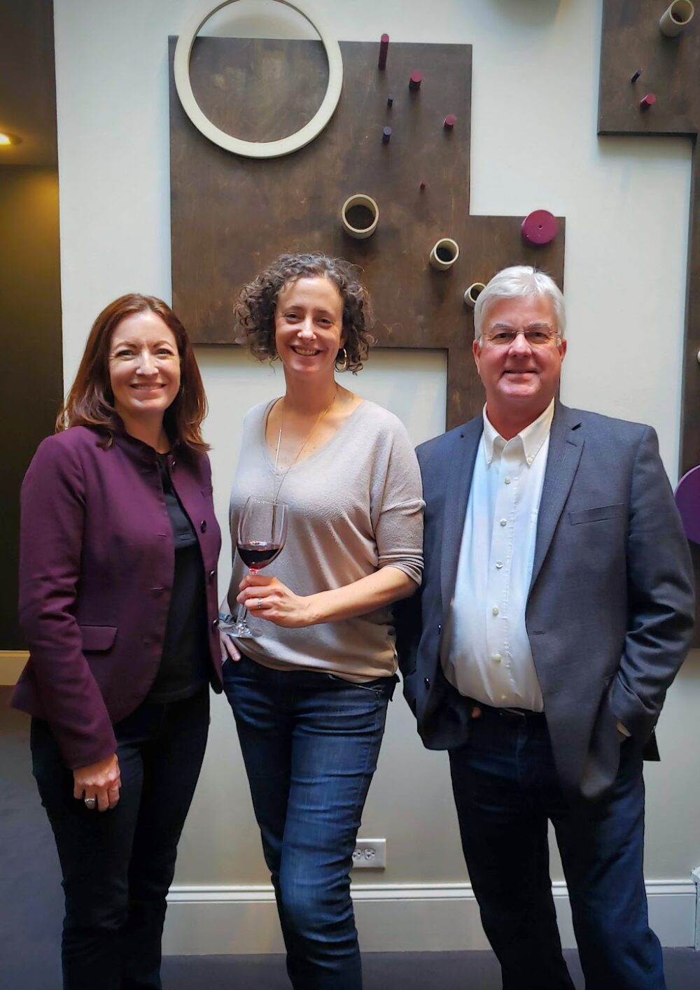 Kim Bosse with Ted Edwards and Kristy Melton of Freemark Abbey. (Photo courtesy of Birch Road Cellar) for CFM Asks: Kim Bosse, Co Founder of Birch Road Cellar, a Members Only Neighborhood Clubhouse