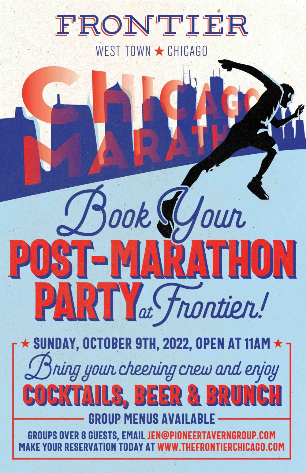 Flyer courtesy of Frontier for Where To Carb Load And Fuel Up Over The Chicago Marathon Weekend