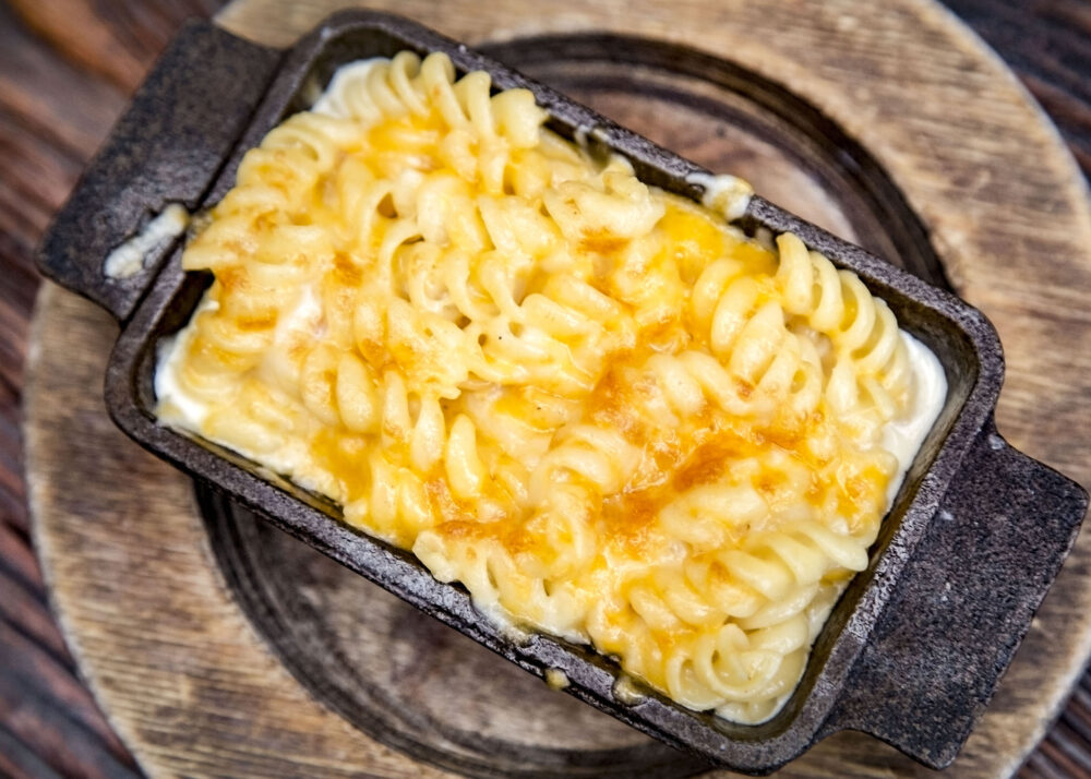 Frontier Mac N Cheese for Where to Get the Ultimate Cheese Pull for National Mac & Cheese Day, July 14th