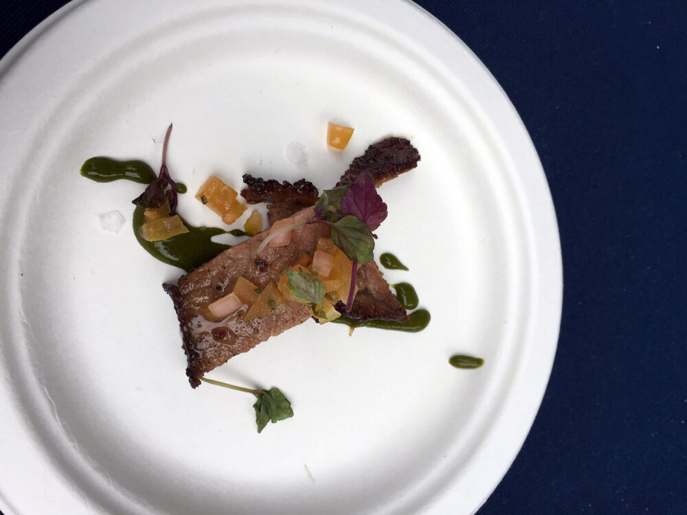 House Smoked Brisket with Charred Pickled Green Tomato and Salsa Verde for Taste Talks All Star BBQ Brings Heavy Hitters to Palmer Square