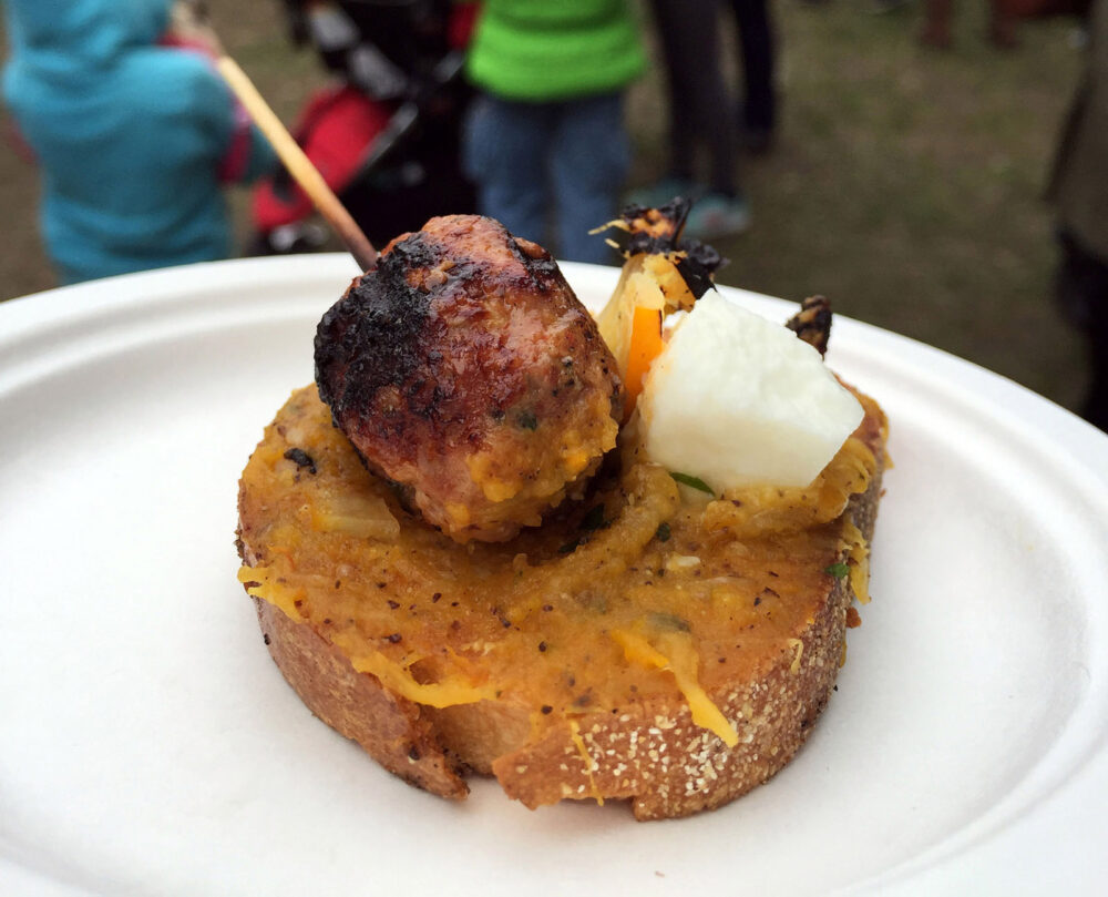 Grilled Soppressata Meatballs with Roasted Pumpkin, Mozzarella di Bufala, and Charred Bread for Taste Talks All Star BBQ Brings Heavy Hitters to Palmer Square