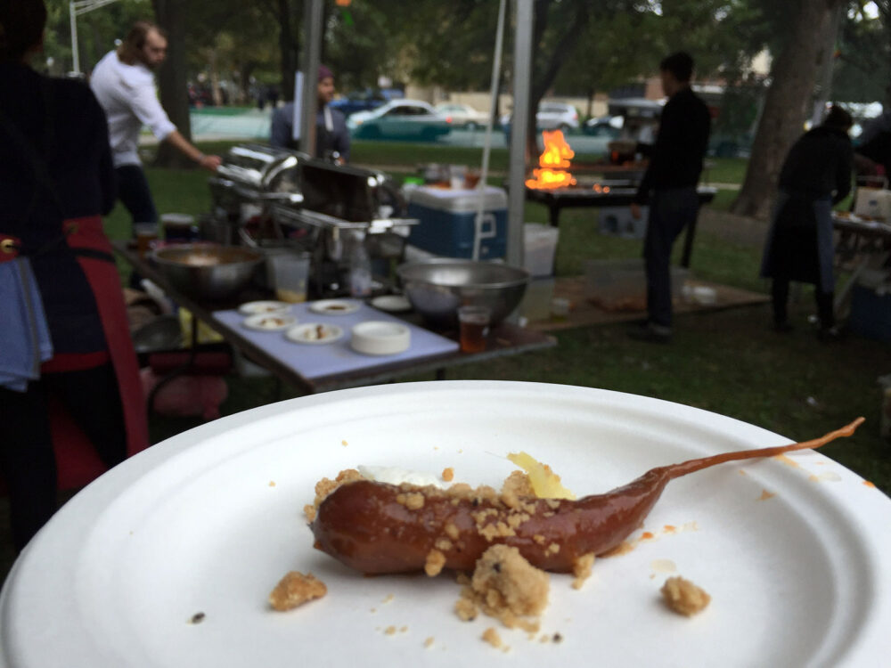 Coal Roasted Carrots, Coffee Glaze, Fennel and Almond Gremolata, Mascarpone Mousse with a Tiramisu Coffee Cocktail featuring Heritage Outpost Coffee for Taste Talks All Star BBQ Brings Heavy Hitters to Palmer Square