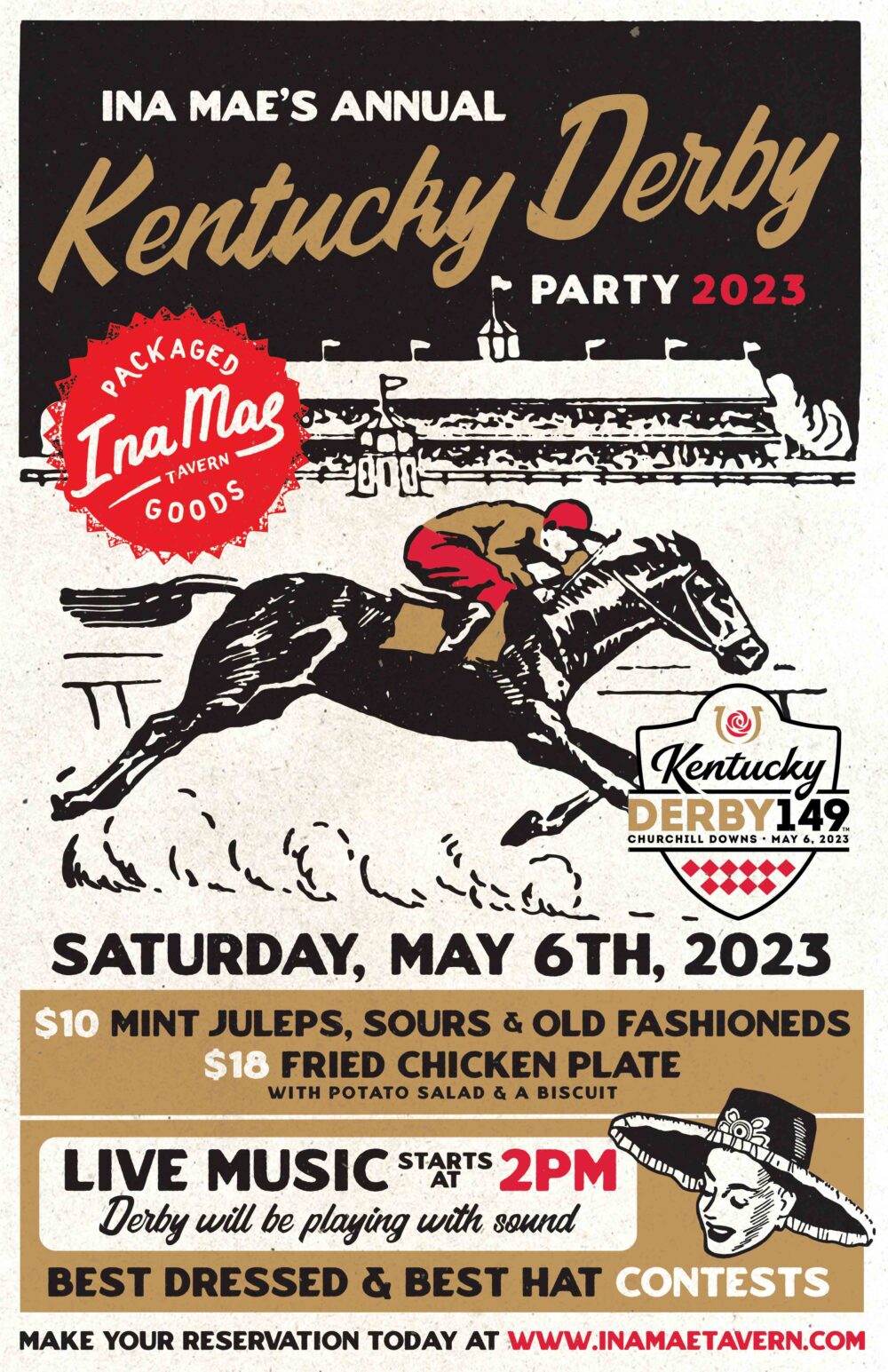 Flyer courtesy of Ina Mae Tavern for Spend "The Most Exciting Two Minutes In Sports" at These Chicago Spots for Kentucky Derby Day, May 6th