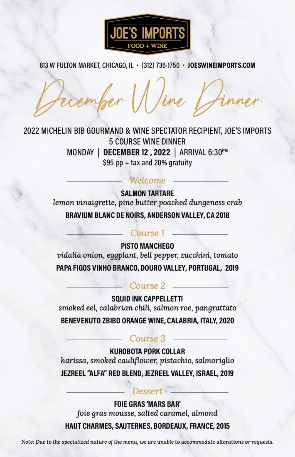 Flyer courtesy of Joe's Imports for Joe's Imports Hosting Wine Dinner January 23rd