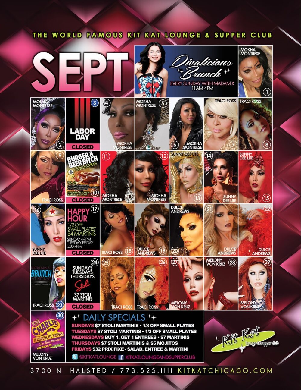Kit Kat September Calendar of Events and Specials for Kit Kat Lounge & Supper Club: New Menu, New Cocktails and Celebrations this Sept.
