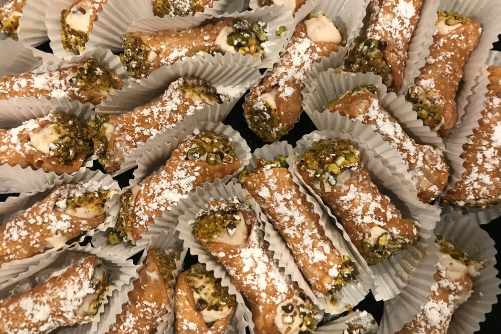 Cannoli: pastry with ricotta, mascarpone, chocolate chip, pistachios for CFM Asks: Mike Waicekauskas, Owner of Knead Great Pizza