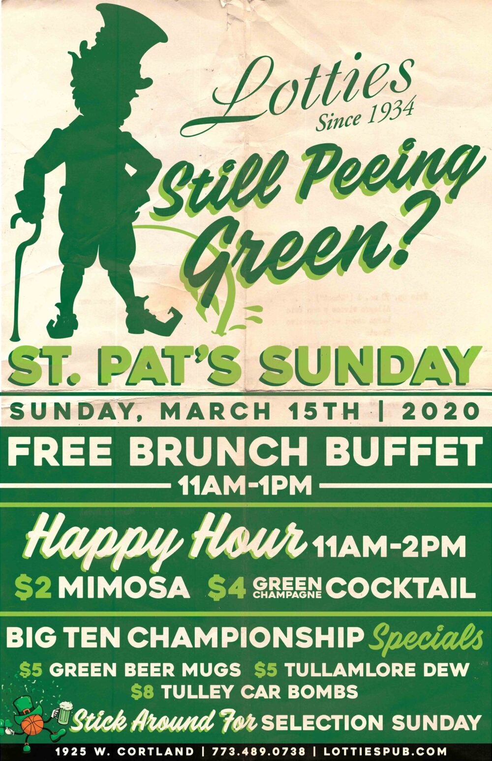 Lotties Still Peeing Green 2020 for St. Pat's Sunday at Lottie's