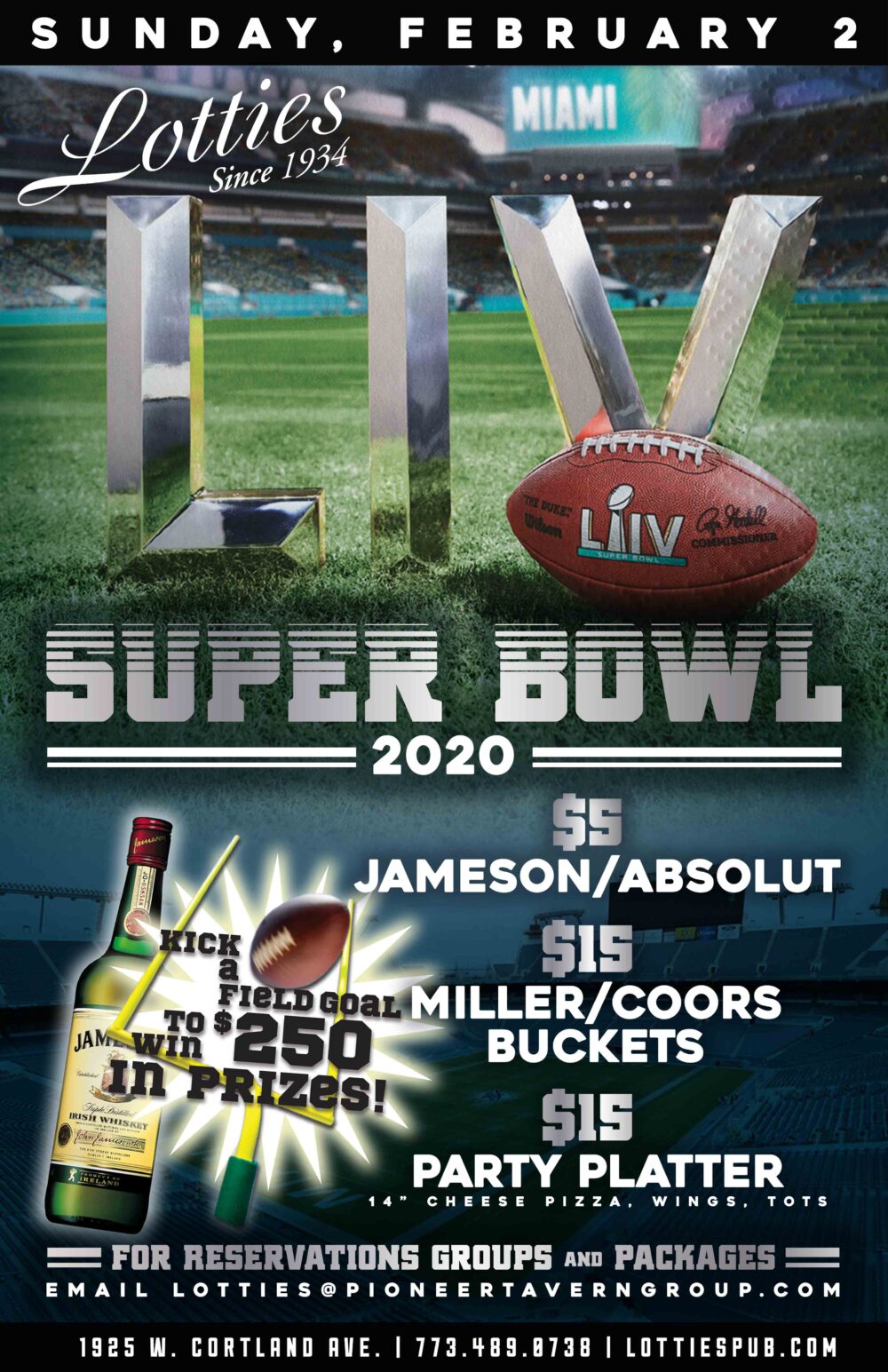 Lotties Super Bowl2020 for Super Bowl 2020 at Lottie's Pub