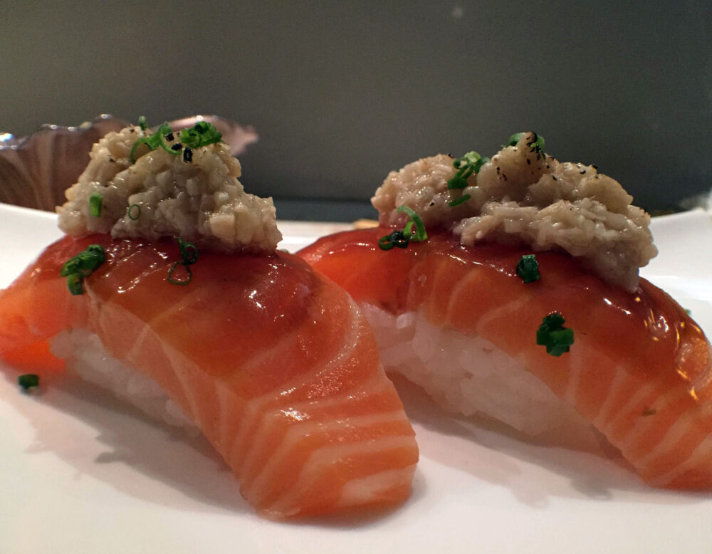 Salmon nigiri for Macku Sushi Offers Instagram Worthy Presentations in an Intimate Environment