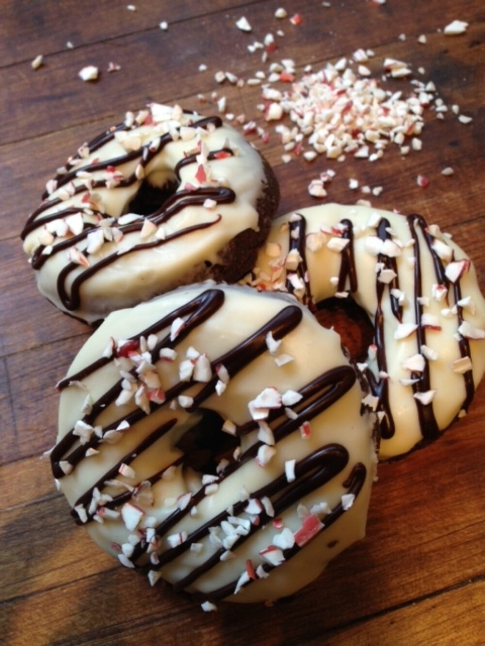 Peppermint Bark Donut at Firecakes for Holiday Donuts and Gift Boxes at Firecakes