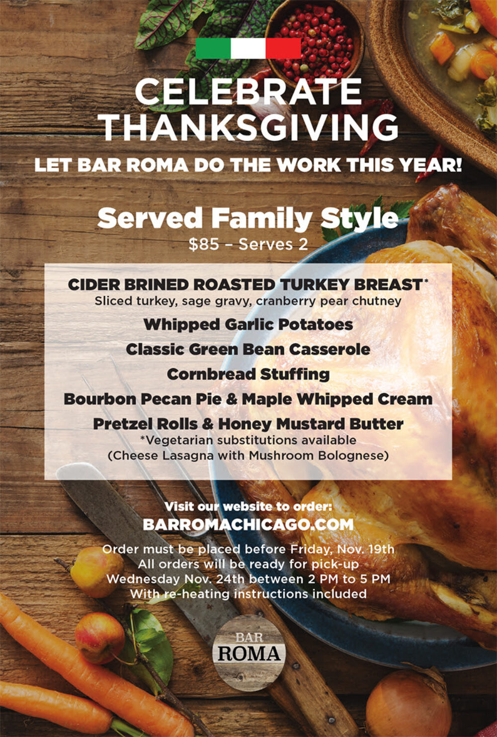 Roma Tgiving for Thanksgiving Carryout Menu at Bar Roma