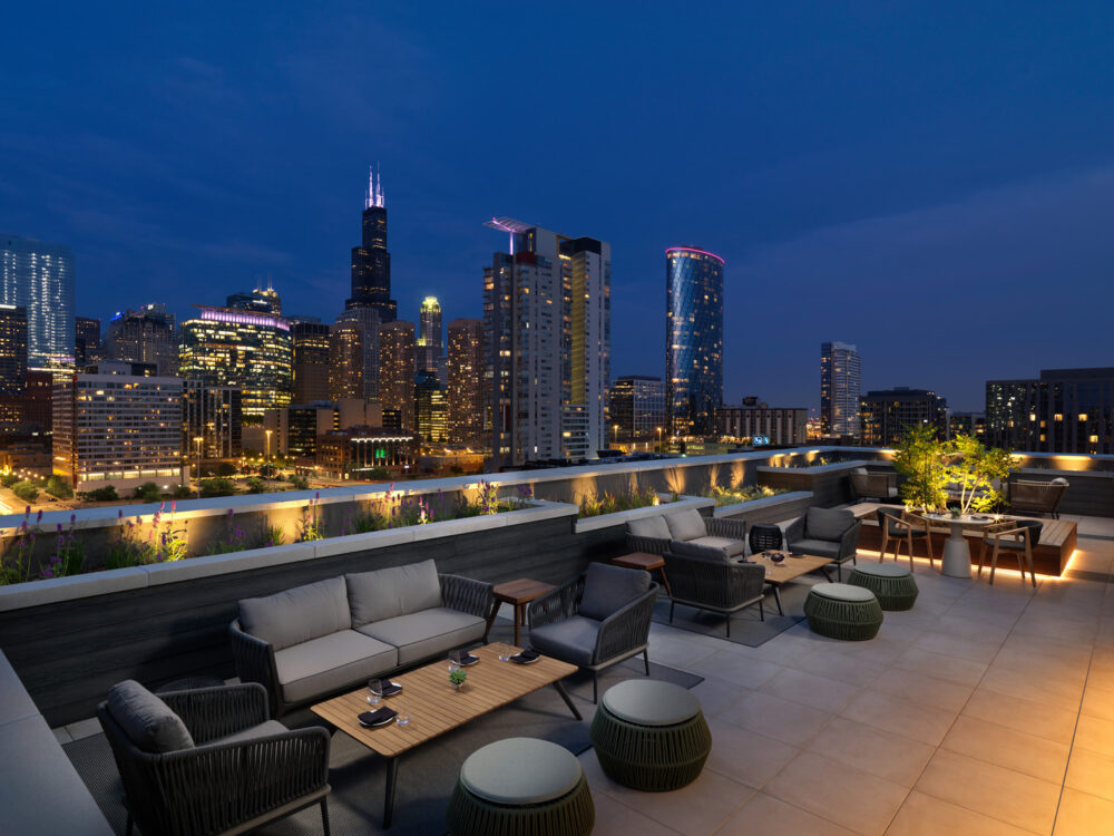 Located on the 11th floor, the Rooftop at Nobu Hotel Chicago is a cocktail driven lounge experience with skyline views and menu highlights inspired by Chef Nobu Matsuhisa. (Photo courtesy of the Rooftop at Nobu Hotel Chicago) for Where to Enjoy Outdoor Dining for Chicago Patio Season