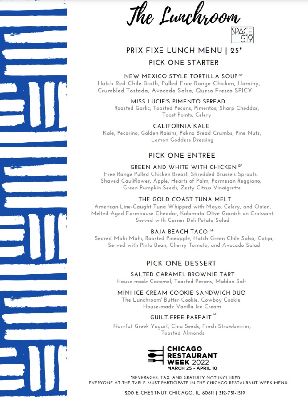 Menu courtesy of The Lunchroom for Chicago Restaurant Week Returns March 25 April 10, 2022