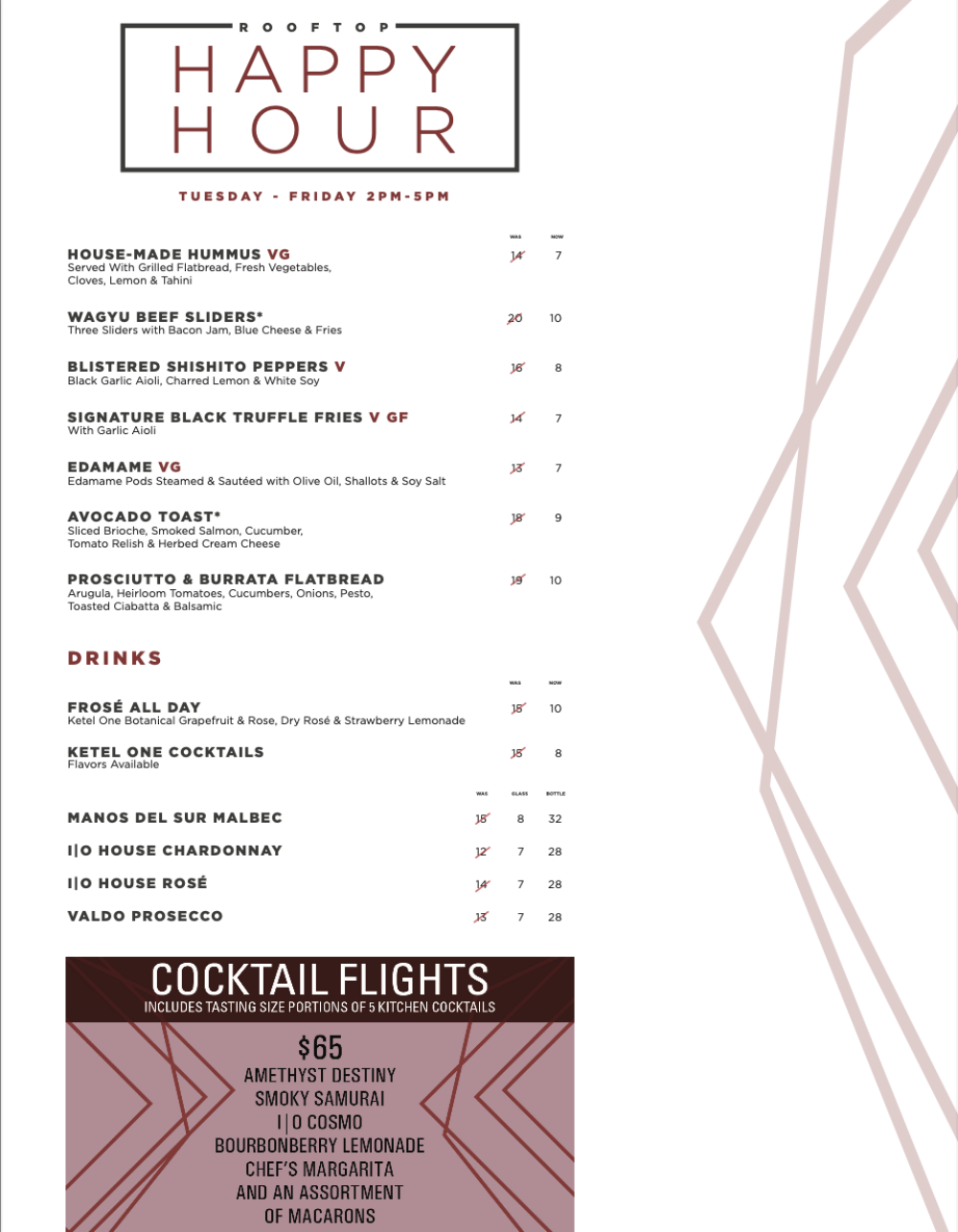 Menu courtesy of I|O Godfrey for Every Season is Happy Hour Season in Chicago