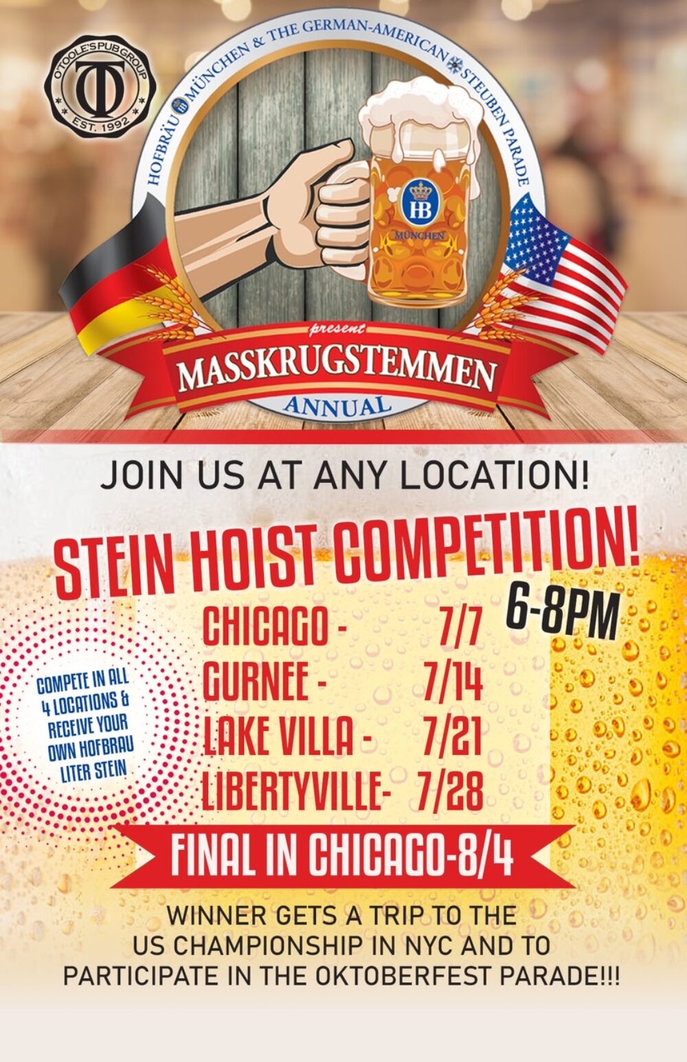 Stein Hoist Poster All Locations for Hofbrau Stein Hoist Events at Timothy O'Toole's Pub