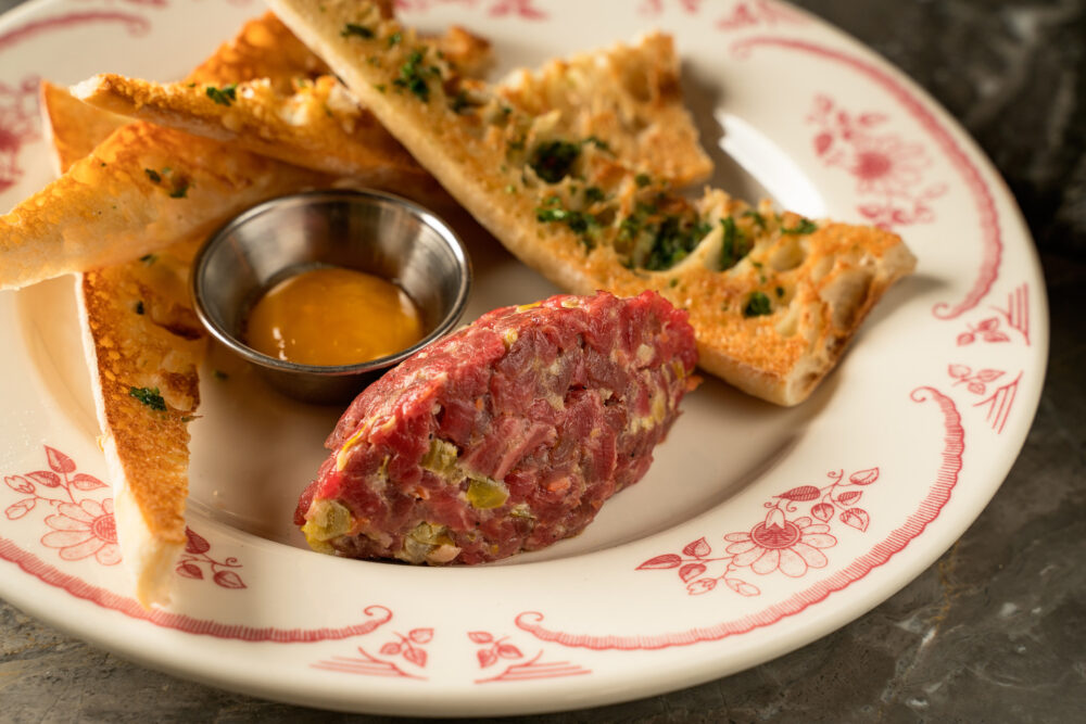 Taureaux Tavern Beef Tartare C Nick Robins for Bastille Day Wine Tastings, Specials and All Things French