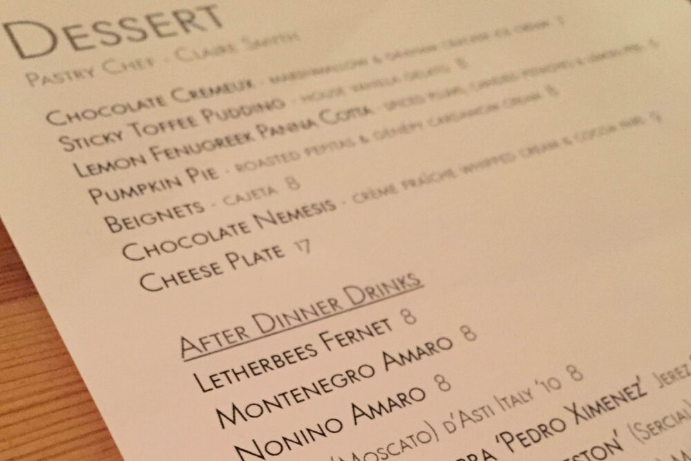 Dessert Menu