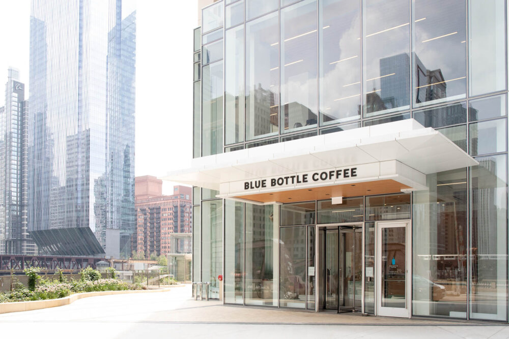 The first Blue Bottle Coffee location in Chicago at Wolf Point East. for Blue Bottle Coffee Debuts First Chicago Café