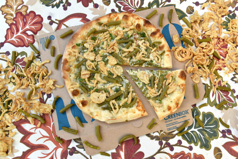 Dimo's Green Bean Casserole Pizza for Thanksgiving Carry Out Options Around Chicagoland