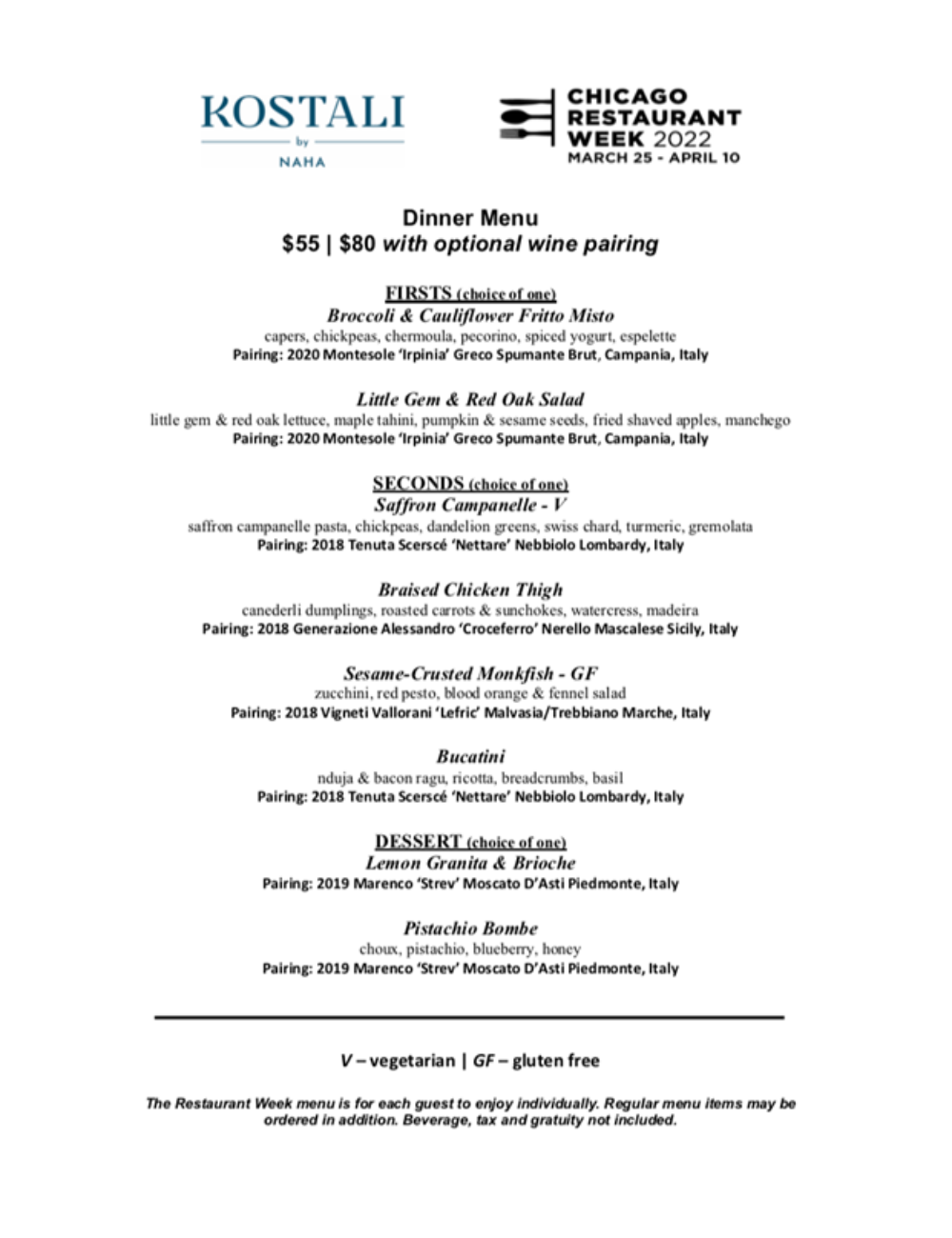 Menu courtesy of The Gwen for Chicago Restaurant Week Returns March 25 April 10, 2022