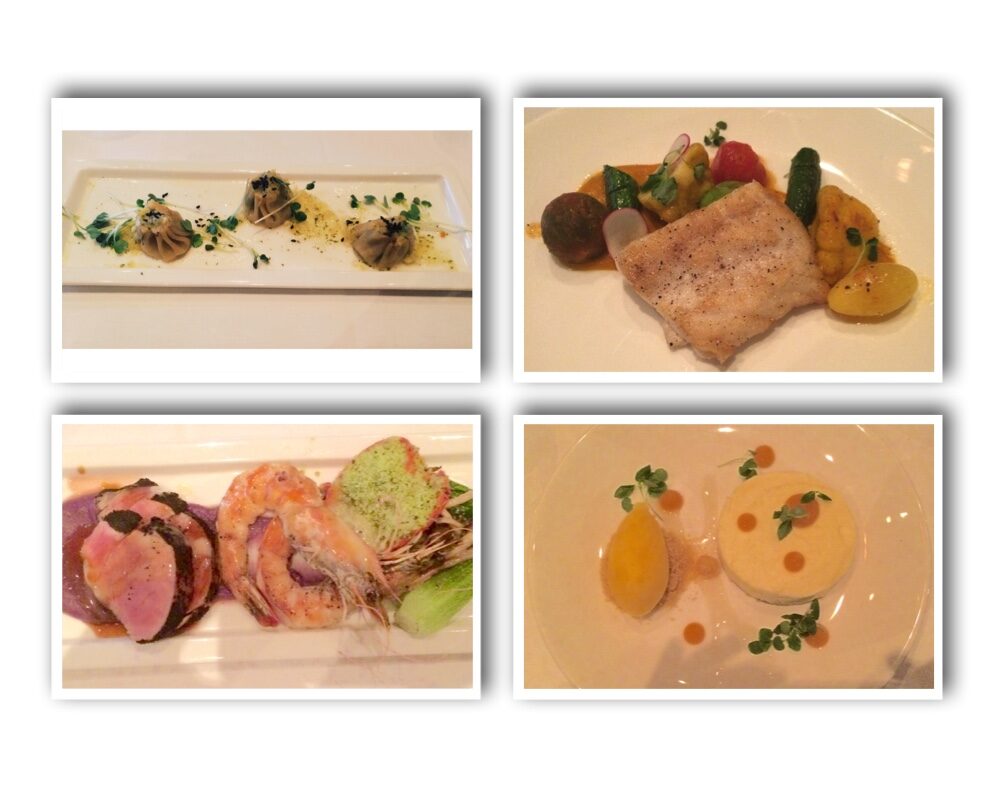 Shrimp Shumai, Hawaiian Opakapaka, Kona Coffee Pork, White Chocolate Tart for Taste the Hawaiian Islands with Roy’s