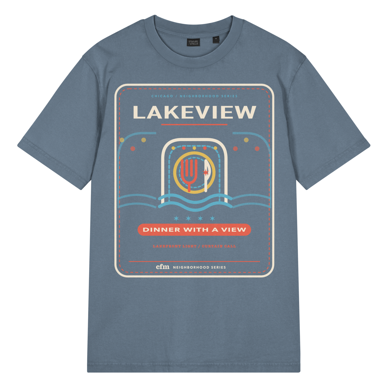 Lakeview garment-dyed t-shirt in G. Dyed Deep Teal, front view - Chicago Neighborhood Series