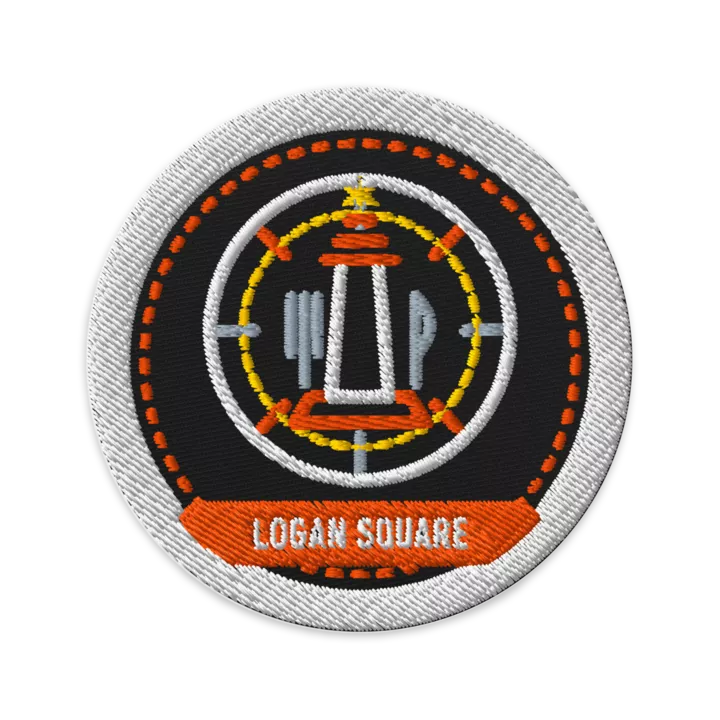 Logan Square embroidered patch in Black, patch front view - Chicago Neighborhood Series