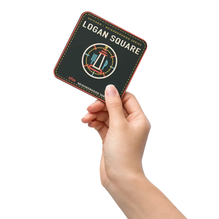 Logan Square cork-back coaster in Natural Cork, product view - Chicago Neighborhood Series
