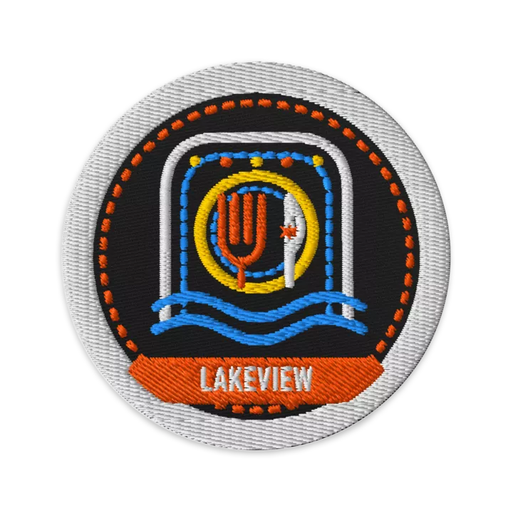 Lakeview embroidered patch in Black, patch front view - Chicago Neighborhood Series