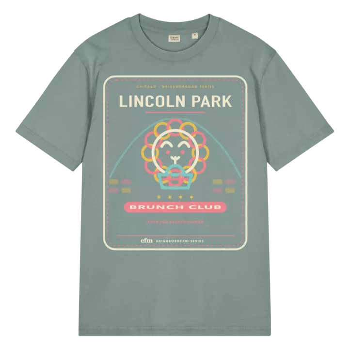 Lincoln Park garment-dyed t-shirt in G. Dyed Green Bay, front view - Chicago Neighborhood Series