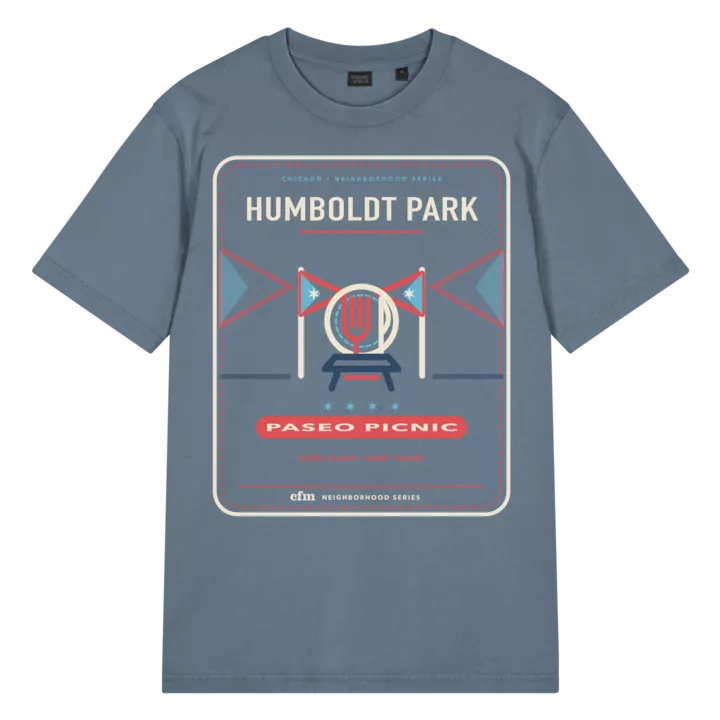 Humboldt Park garment-dyed t-shirt in G. Dyed Deep Teal, front view - Chicago Neighborhood Series