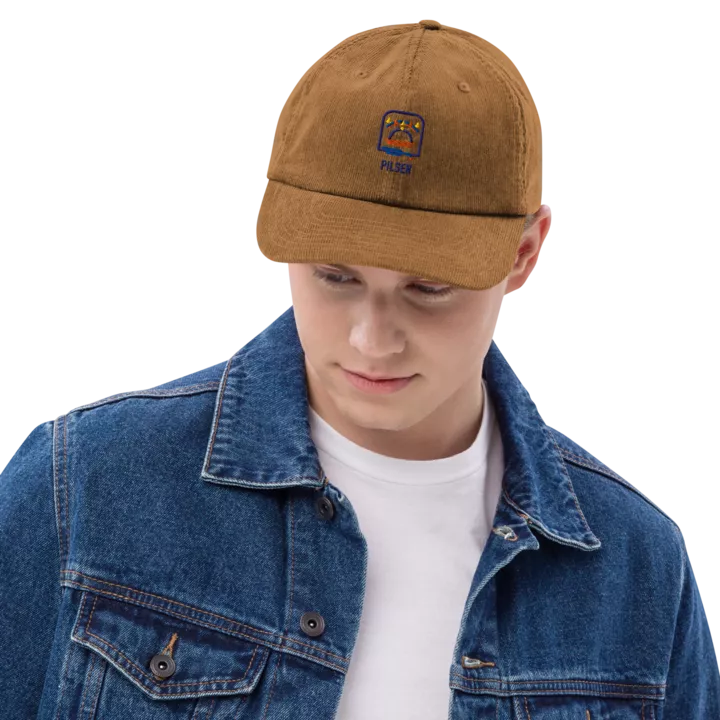 Pilsen corduroy cap in Camel, front view - Chicago Neighborhood Series