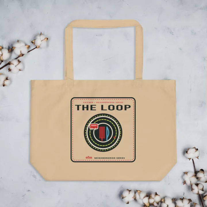 The Loop large organic market tote in Oyster, front view - Chicago Neighborhood Series