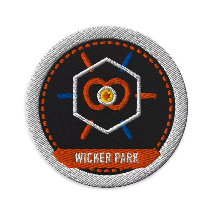 Wicker Park embroidered patch in Black, patch front view - Chicago Neighborhood Series