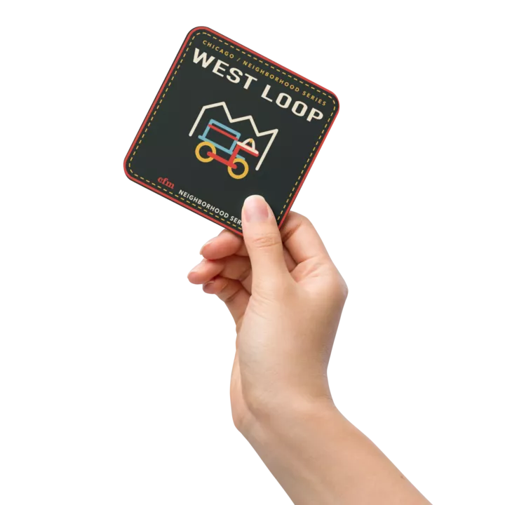 West Loop cork-back coaster in Natural Cork, product view - Chicago Neighborhood Series